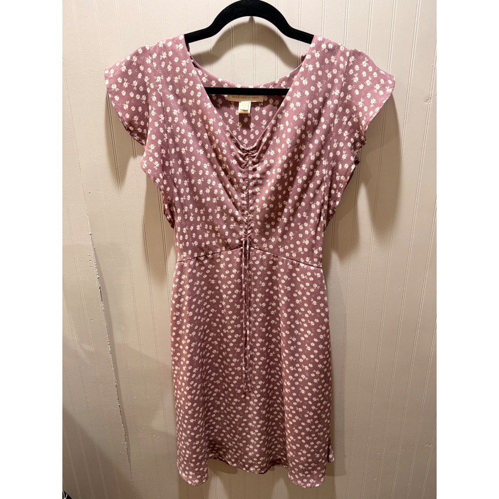 Monteau Los Angeles Floral V-Neck Cinch Front Flutter Sleeve Mini Dress Mauve M